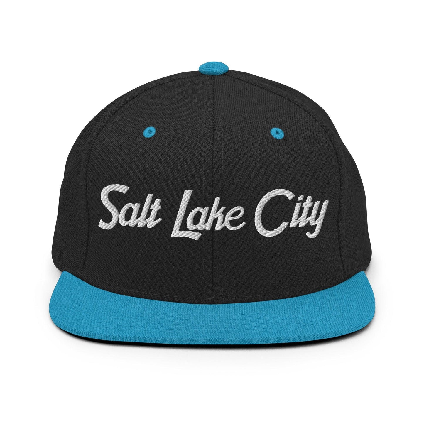 Salt Lake City Script Snapback Hat Black Teal