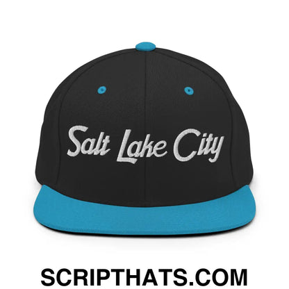 Salt Lake City Script Snapback Hat Black Teal