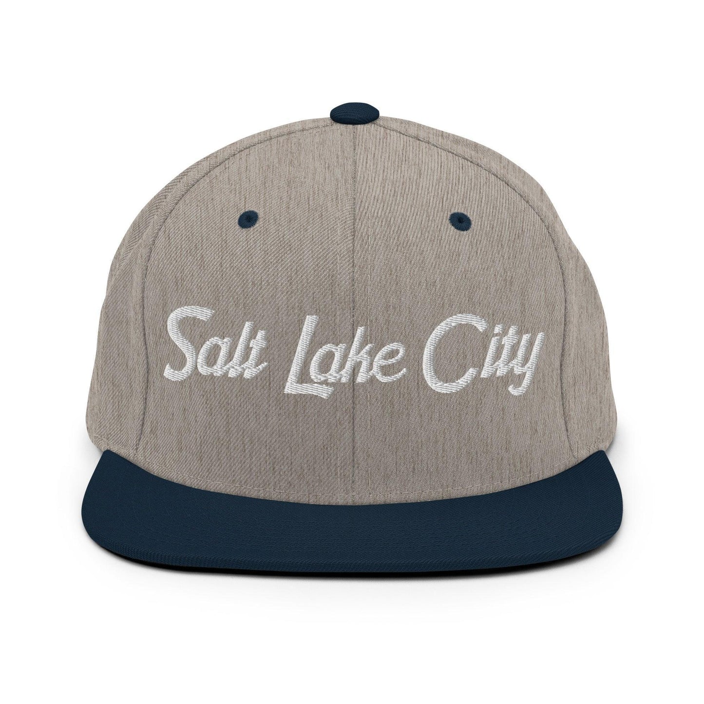 Salt Lake City Script Snapback Hat Heather Grey Navy