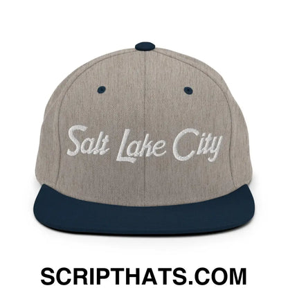 Salt Lake City Script Snapback Hat Heather Grey Navy