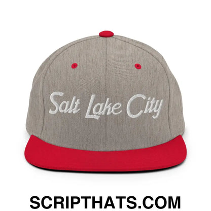 Salt Lake City Script Snapback Hat Heather Grey Red