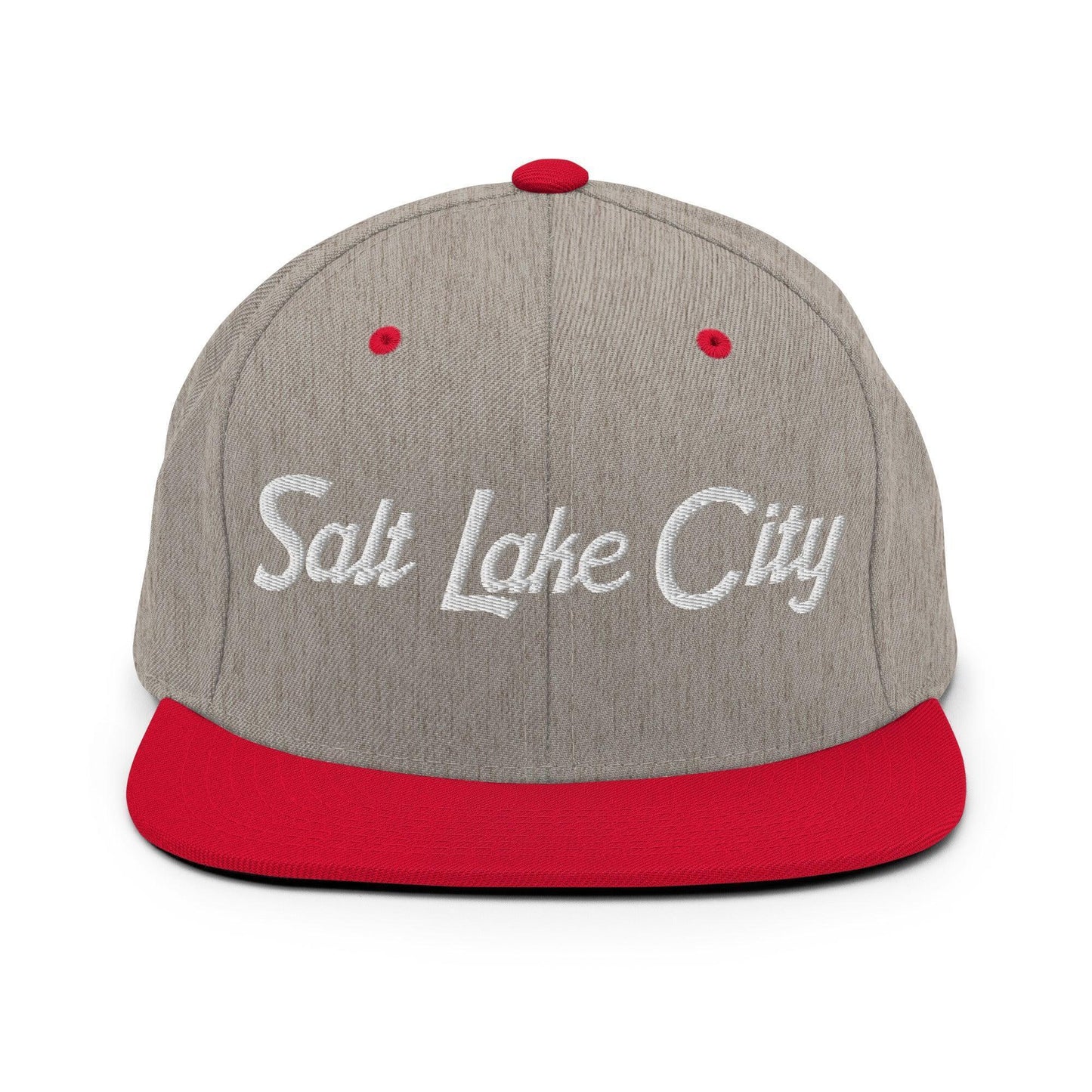 Salt Lake City Script Snapback Hat Heather Grey Red