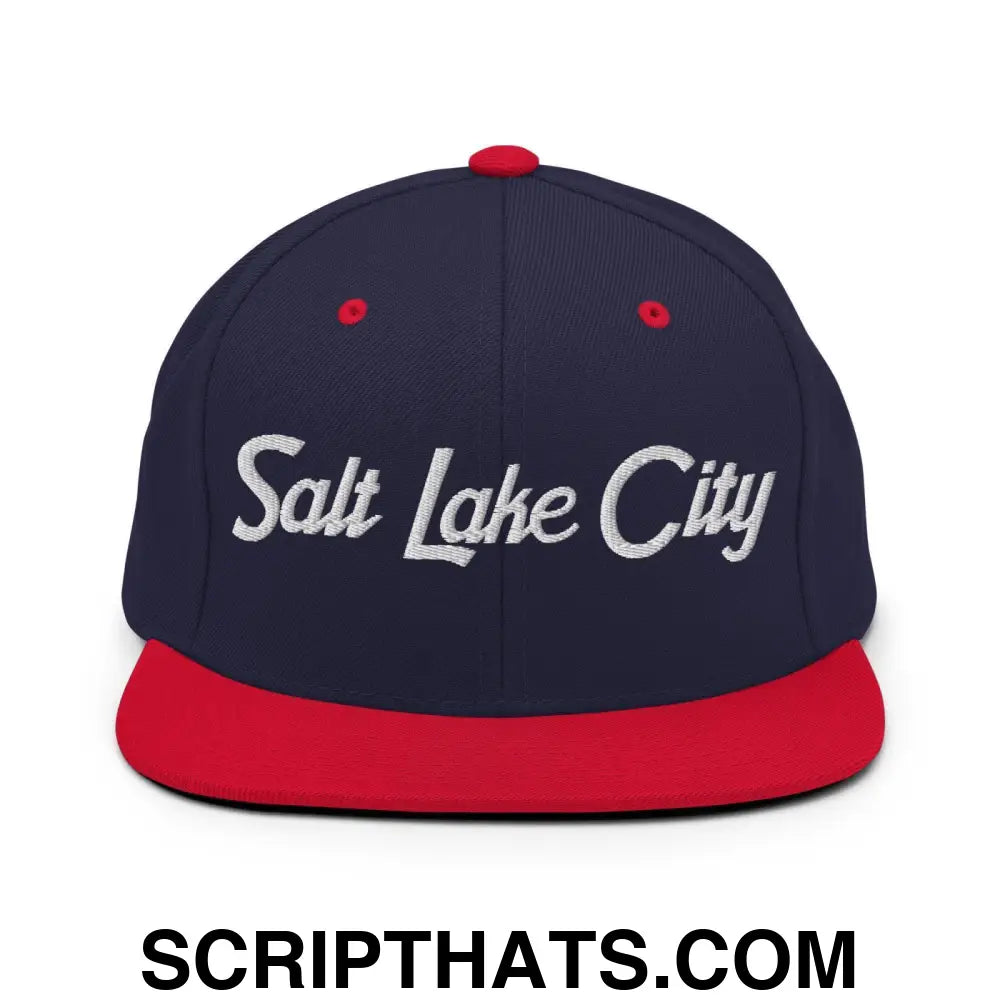 Salt Lake City Script Snapback Hat Navy Red