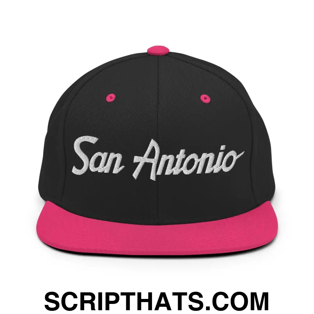 San Antonio Script Snapback Hat Black Neon Pink