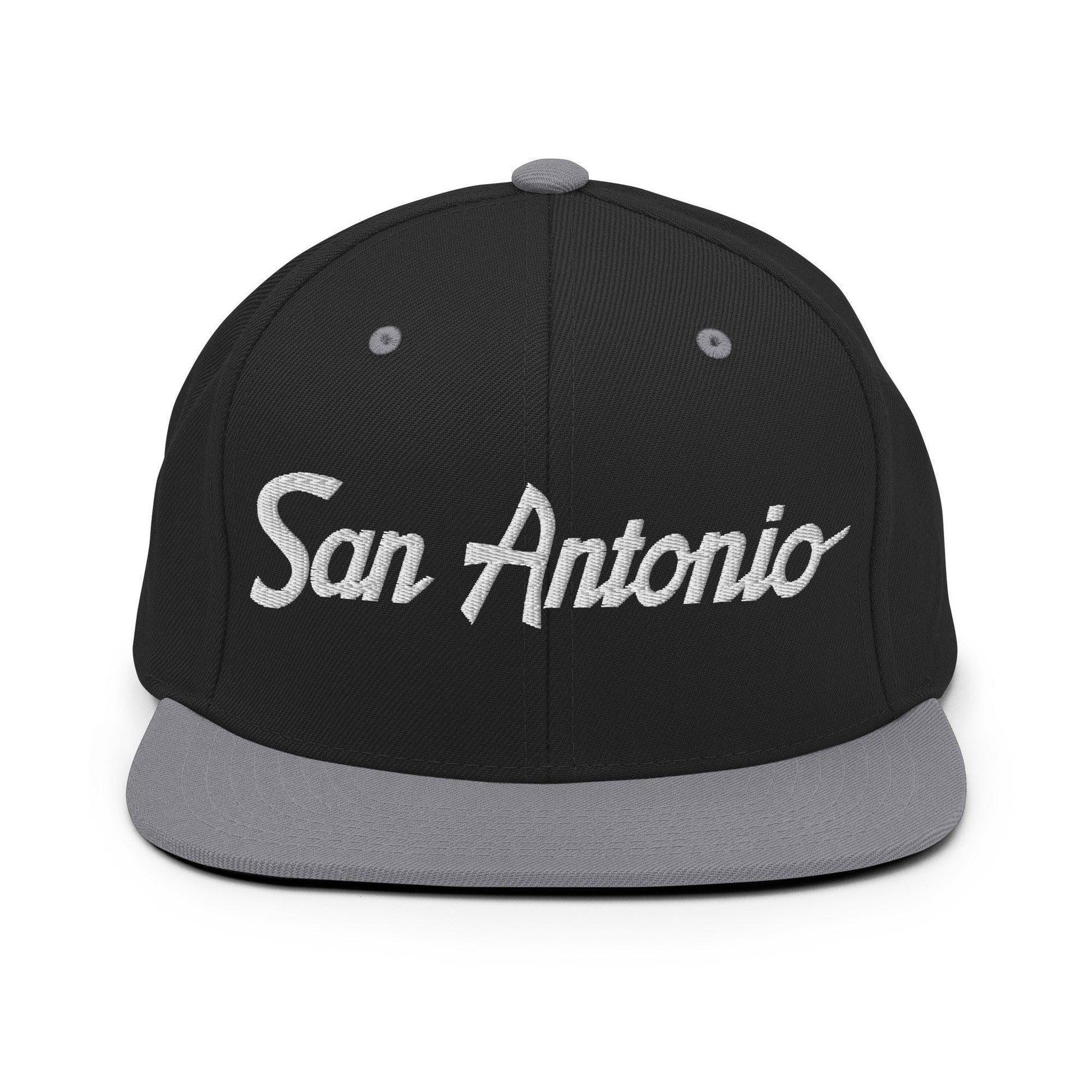 San Antonio Script Snapback Hat Black Silver