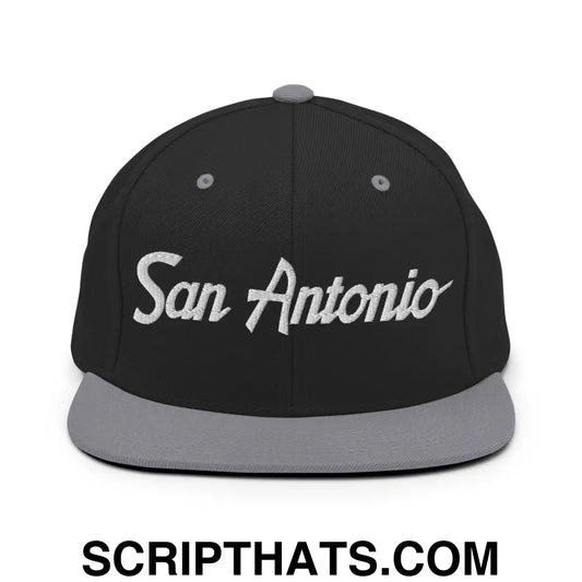 San Antonio Script Snapback Hat Black Silver