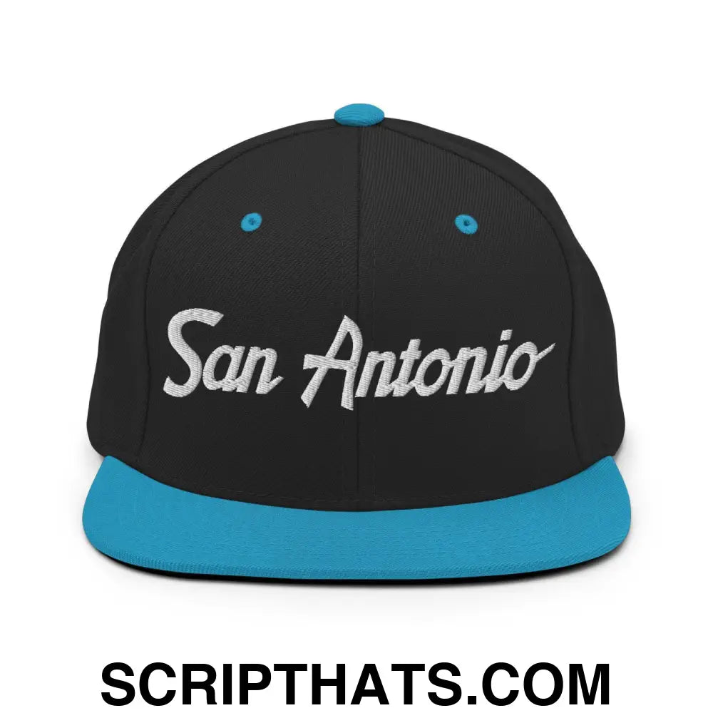 San Antonio Script Snapback Hat Black Teal