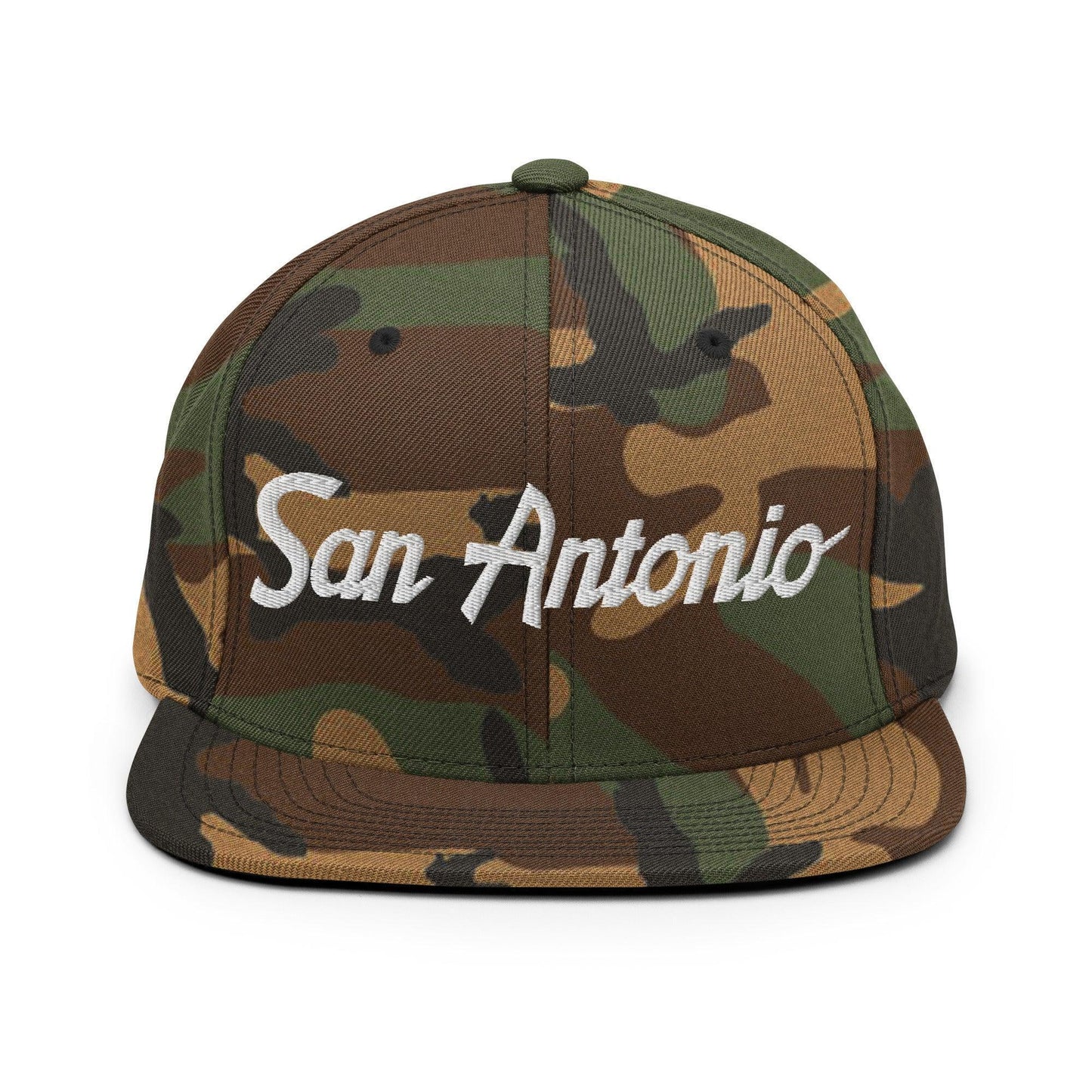 San Antonio Script Snapback Hat Green Camo