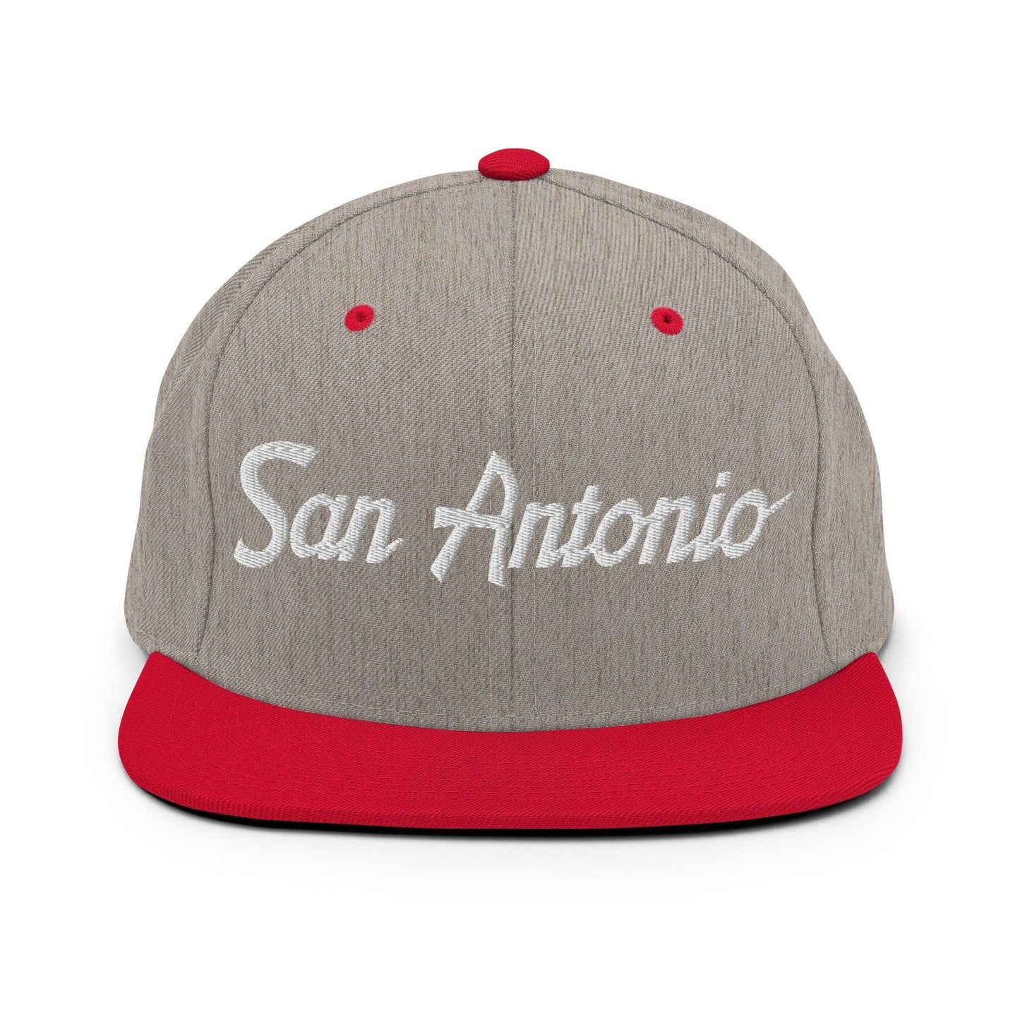 San Antonio Script Snapback Hat Heather Grey Red