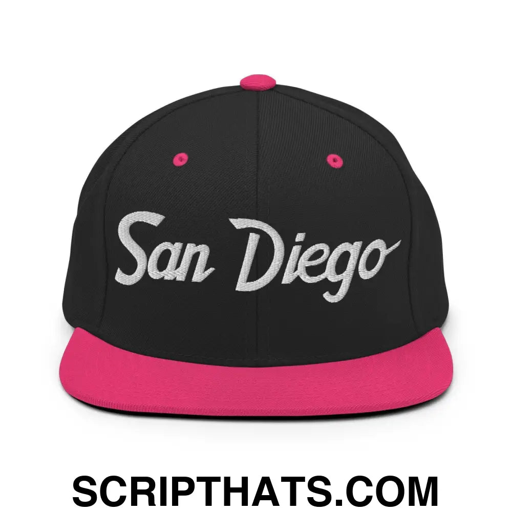 San Diego Script Snapback Hat Black Neon Pink