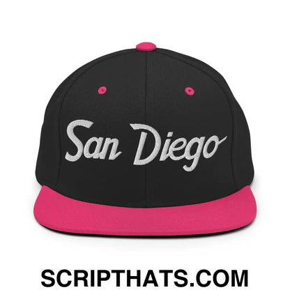 San Diego Script Snapback Hat Black Neon Pink