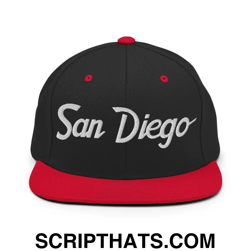 San Diego Script Snapback Hat Black Red