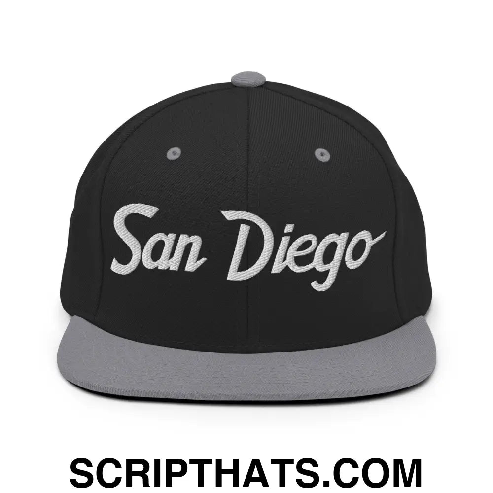 San Diego Script Snapback Hat Black Silver