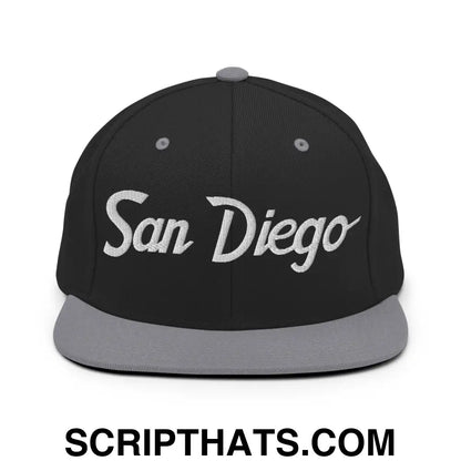 San Diego Script Snapback Hat Black Silver