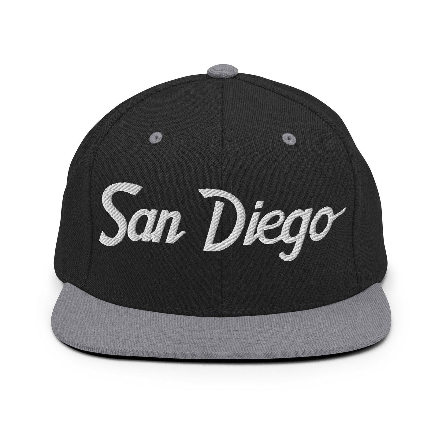 San Diego Script Snapback Hat Black Silver