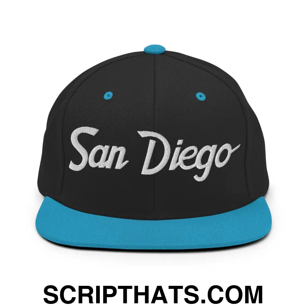 San Diego Script Snapback Hat Black Teal