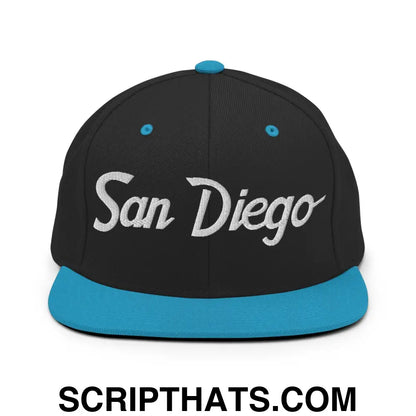 San Diego Script Snapback Hat Black Teal