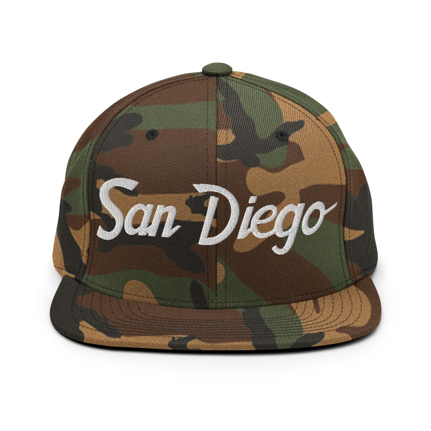 San Diego Script Snapback Hat Green Camo