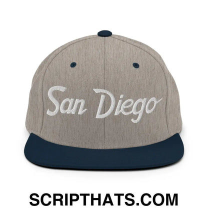 San Diego Script Snapback Hat Heather Grey Navy