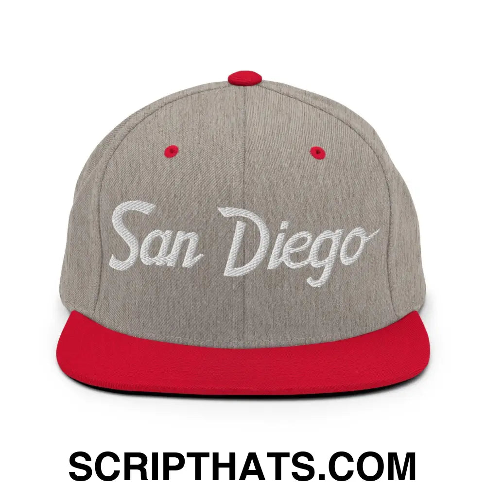 San Diego Script Snapback Hat Heather Grey Red