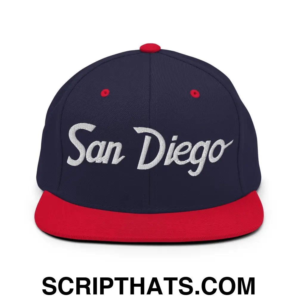 San Diego Script Snapback Hat Navy Red