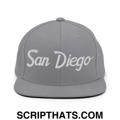 San Diego Script Snapback Hat Silver