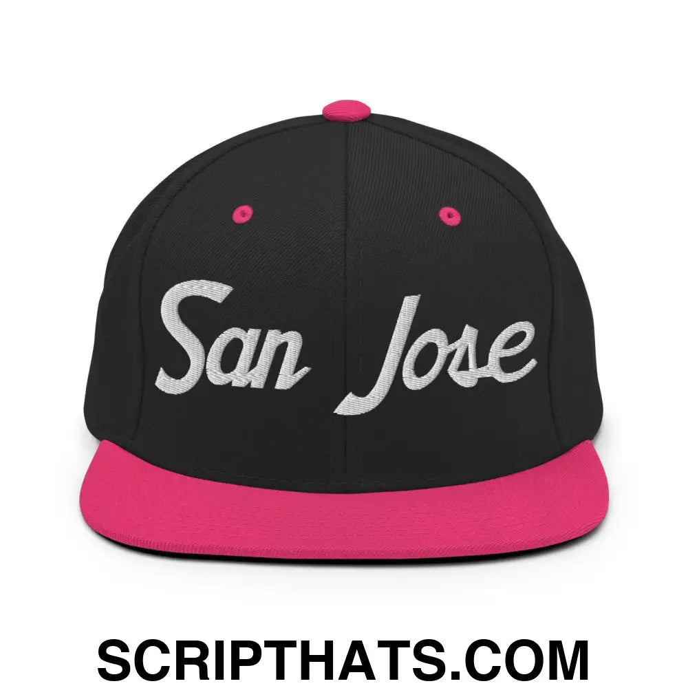 San Jose Script Snapback Hat Black Neon Pink