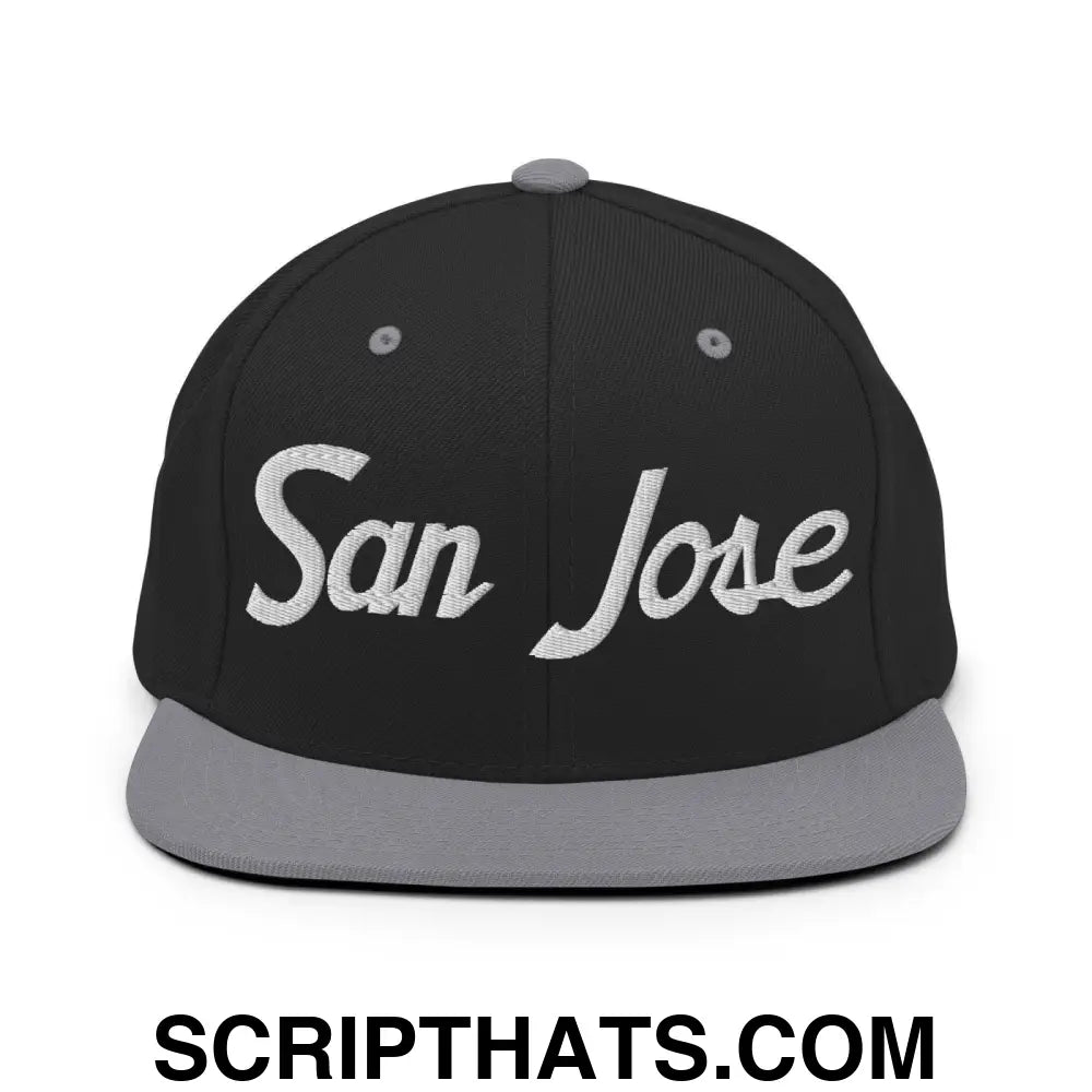 San Jose Script Snapback Hat Black Silver