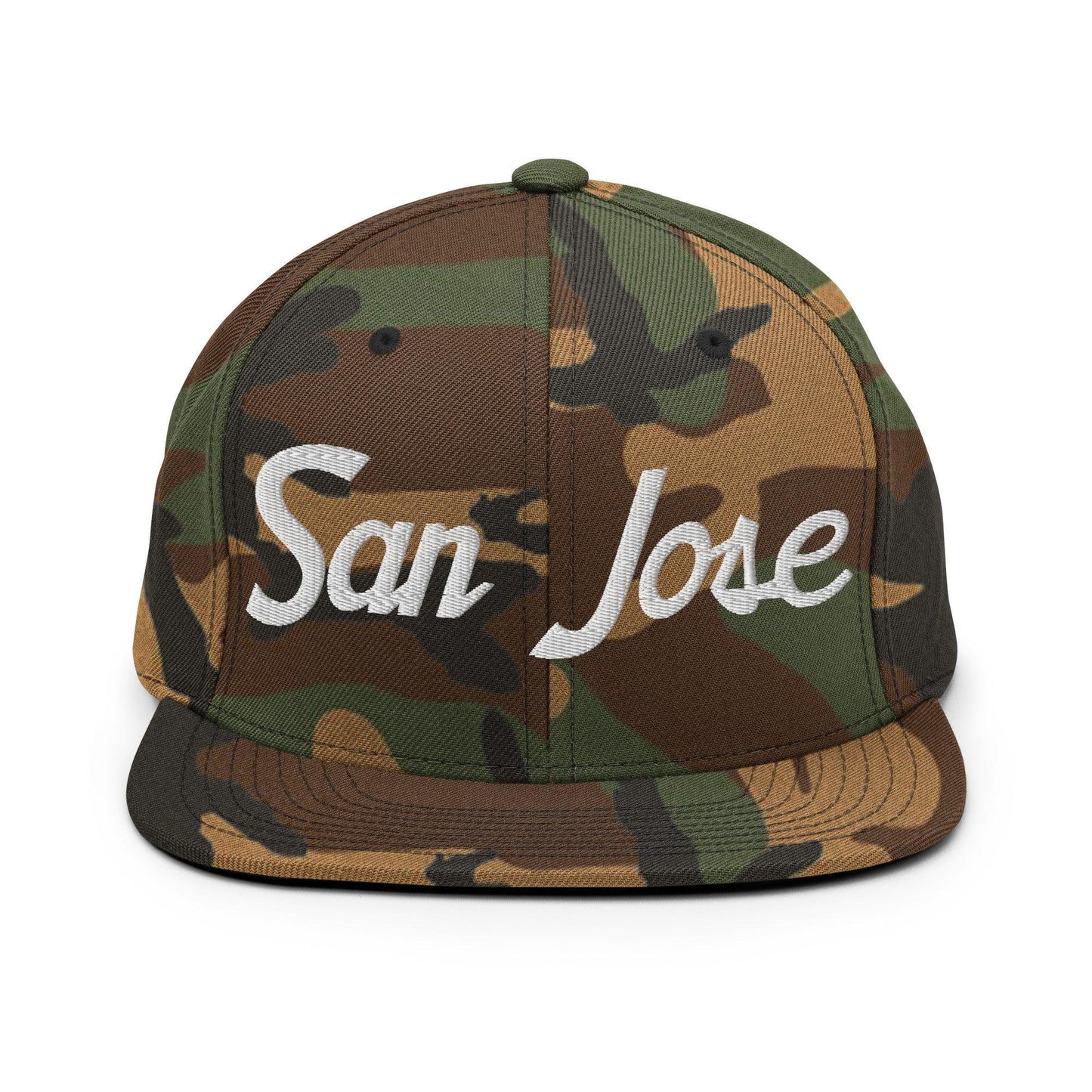 San Jose Script Snapback Hat Green Camo