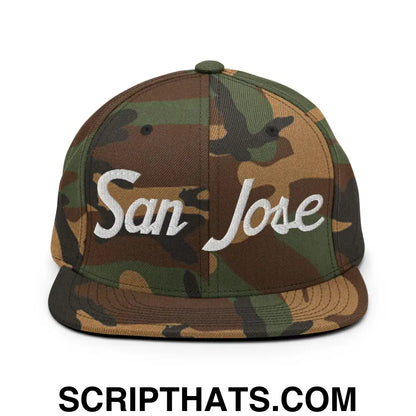 San Jose Script Snapback Hat Green Camo