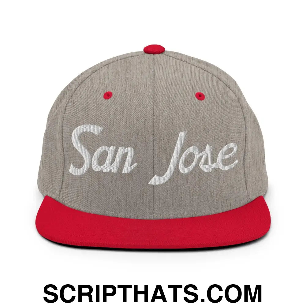 San Jose Script Snapback Hat Heather Grey Red