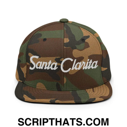 Santa Clarita Script Snapback Hat Green Camo