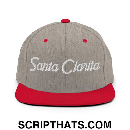 Santa Clarita Script Snapback Hat Heather Grey Red