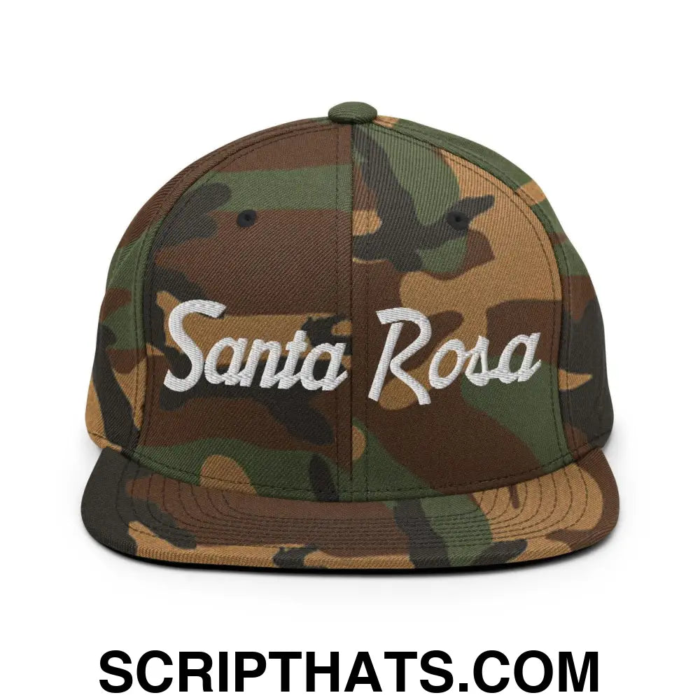 Santa Rosa Script Snapback Hat Green Camo