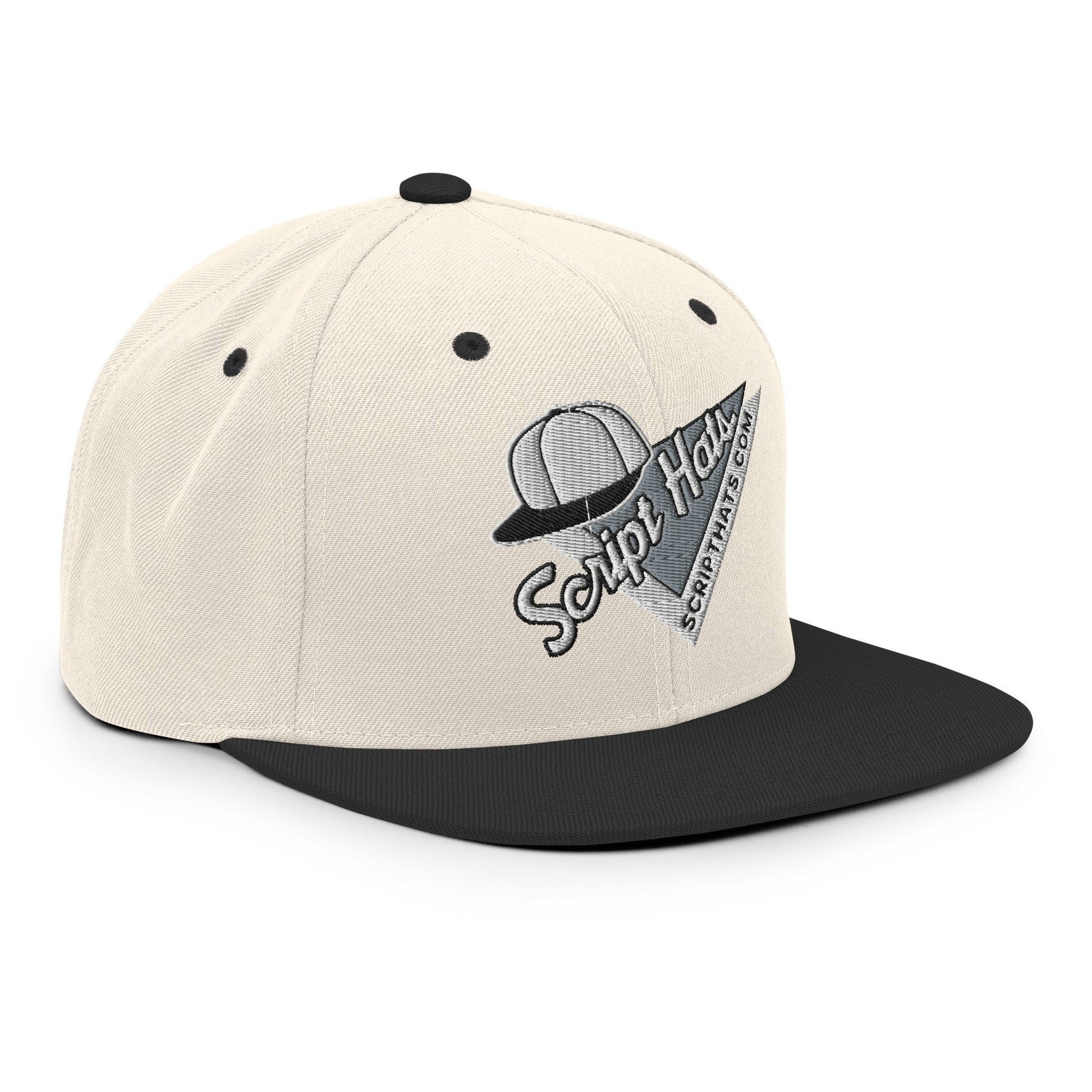 Script Hats 90's Sports Triangle Snapback Hat Natural Black
