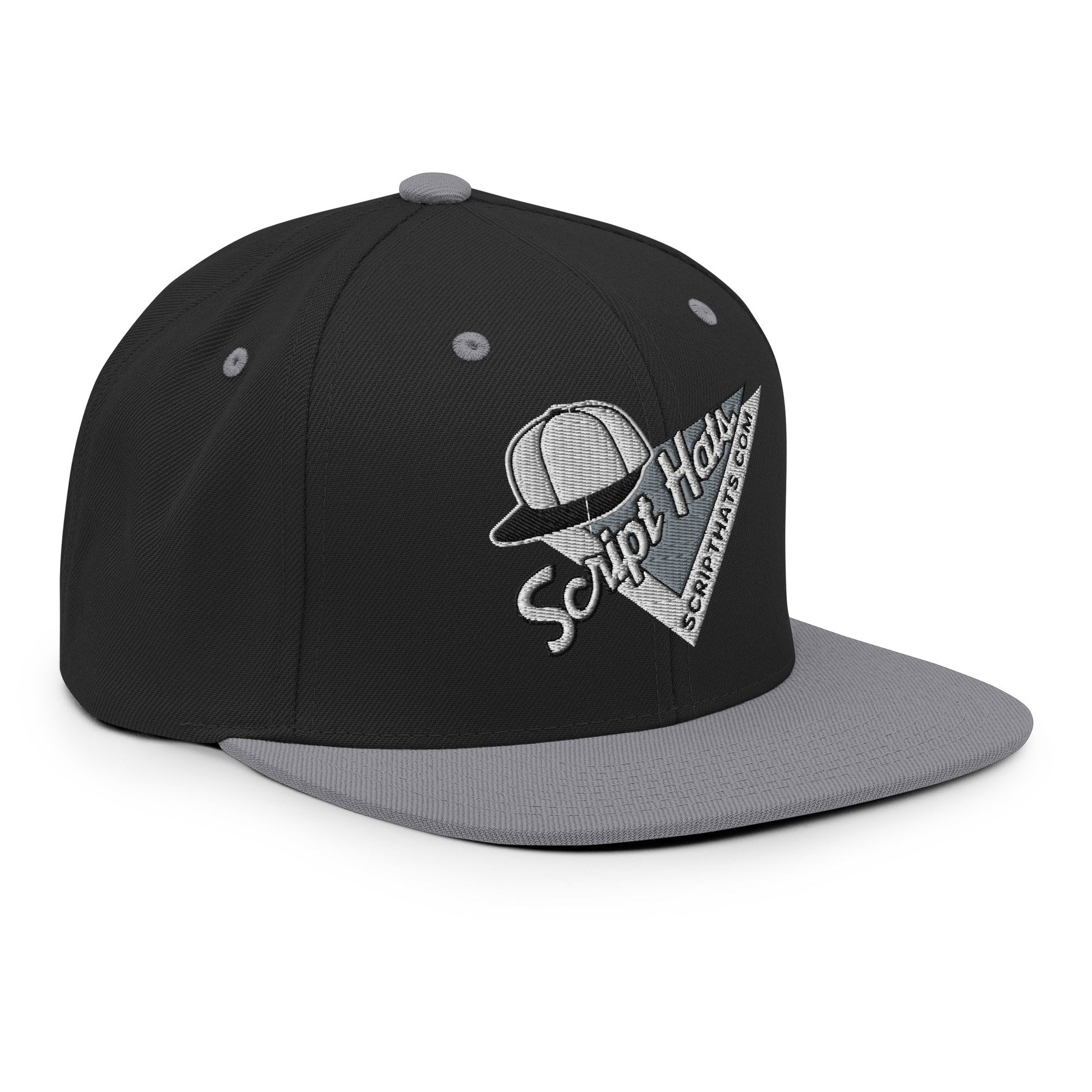 Script Hats 90's Sports Triangle Snapback Hat Black Silver