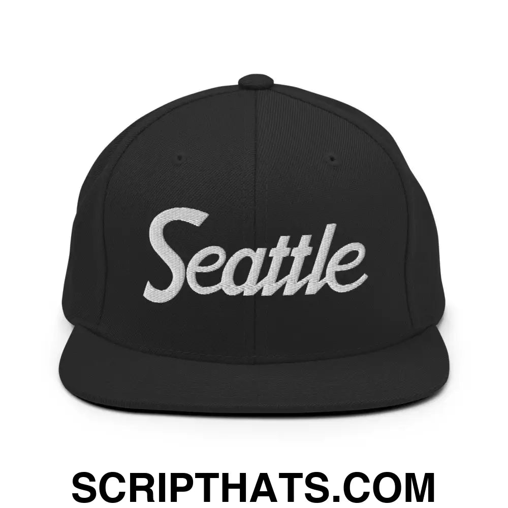 Seattle Script Snapback Hat Black