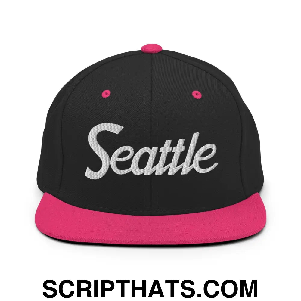 Seattle Script Snapback Hat Black Neon Pink