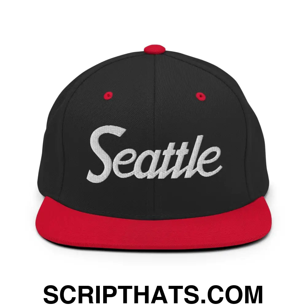 Seattle Script Snapback Hat Black Red