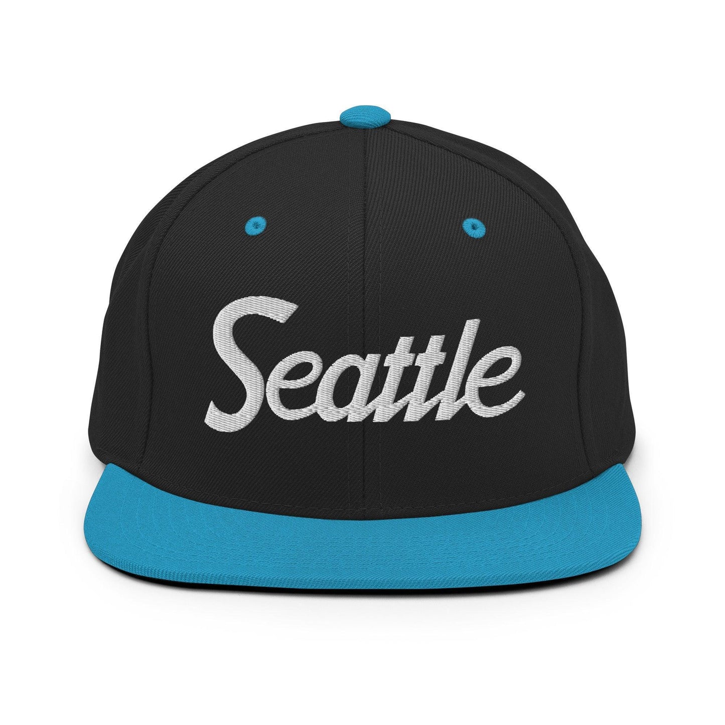 Seattle Script Snapback Hat Black Teal