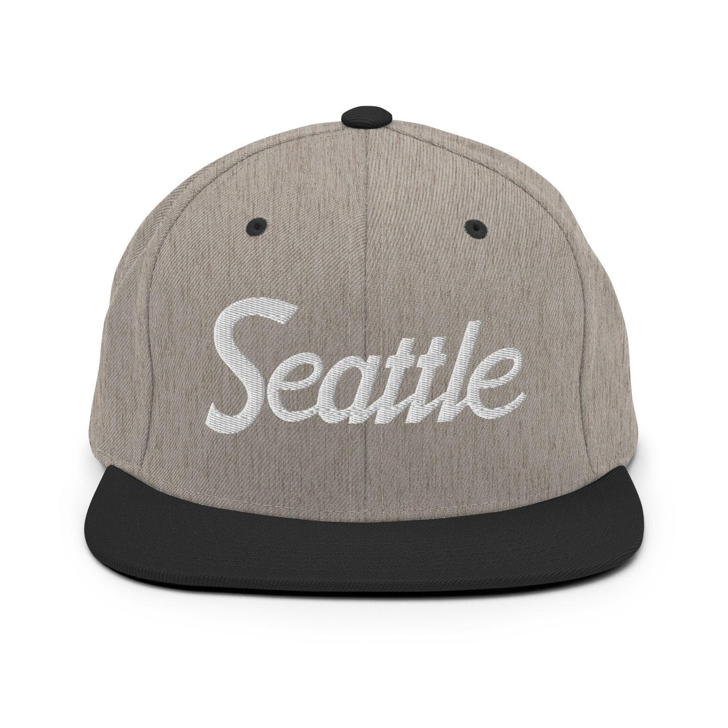 Seattle Script Snapback Hat Heather Black