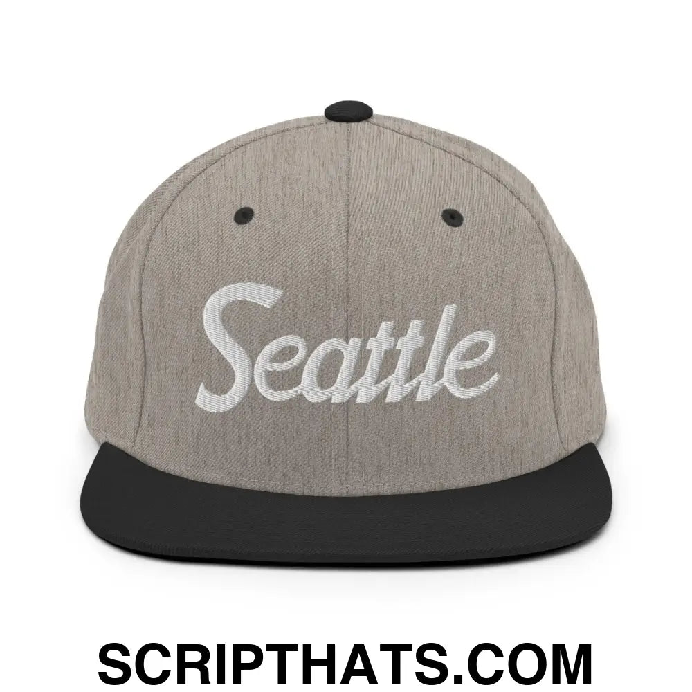 Seattle Script Snapback Hat Heather Black