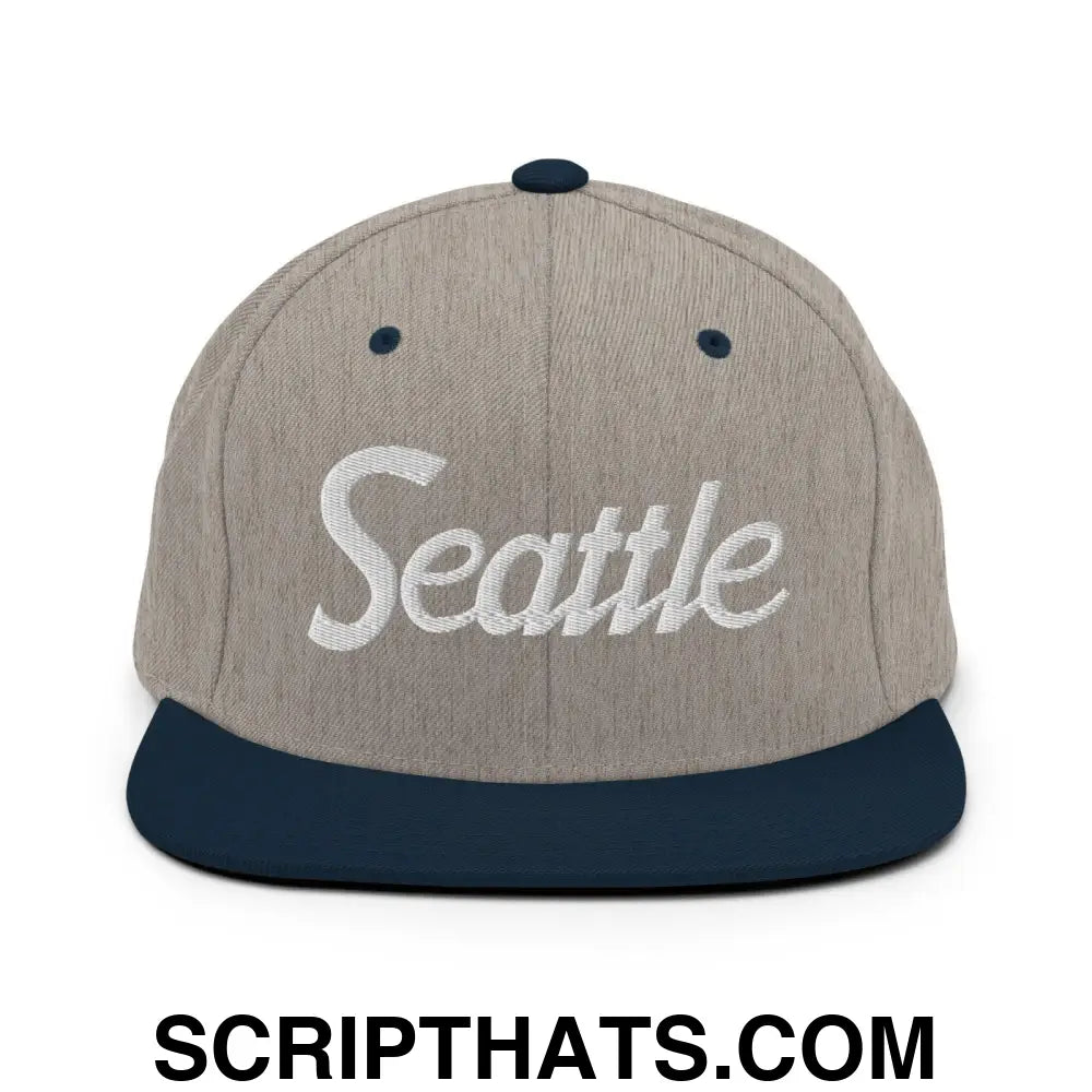 Seattle Script Snapback Hat Heather Grey Navy