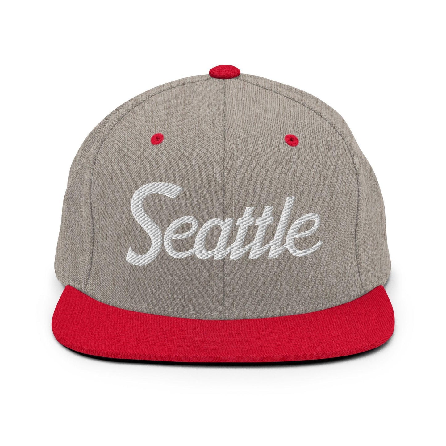 Seattle Script Snapback Hat Heather Grey Red