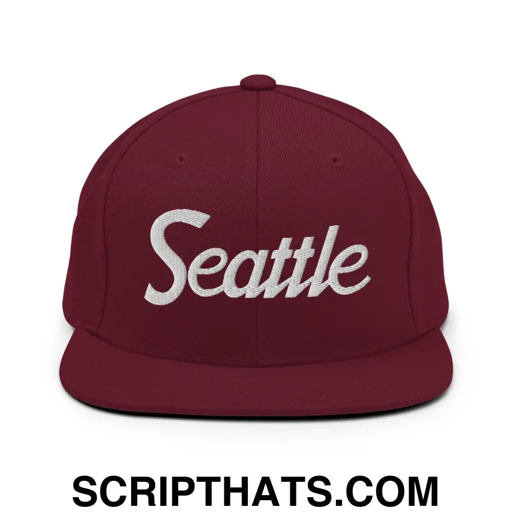 Seattle Script Snapback Hat Maroon