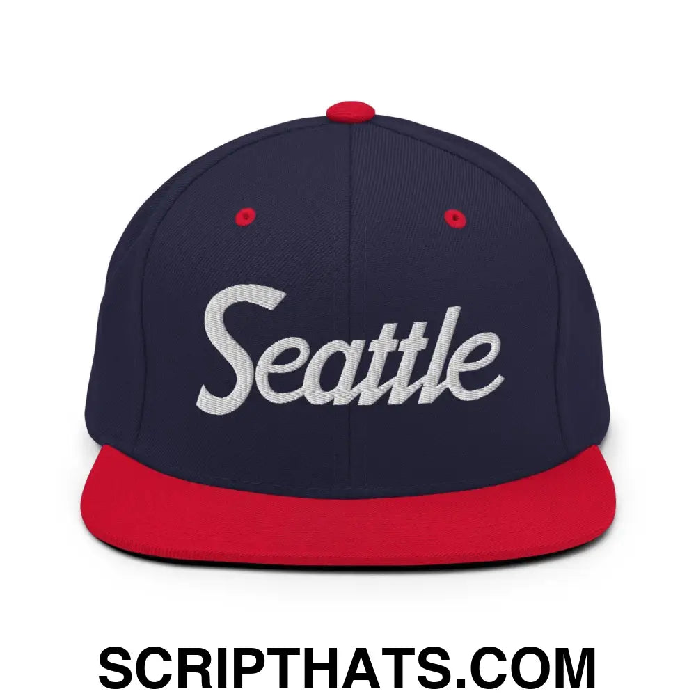 Seattle Script Snapback Hat Navy Red