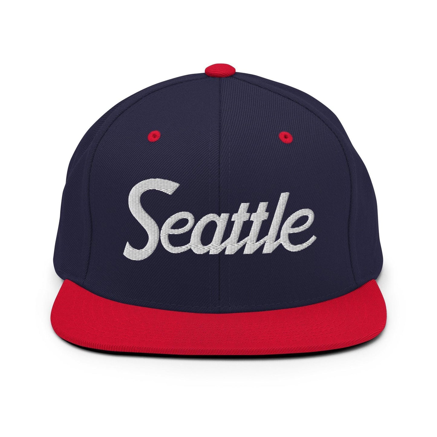 Seattle Script Snapback Hat Navy Red