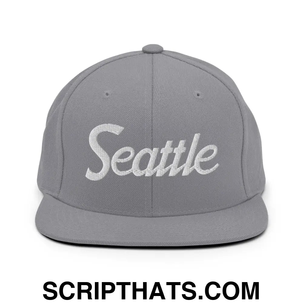 Seattle Script Snapback Hat Silver