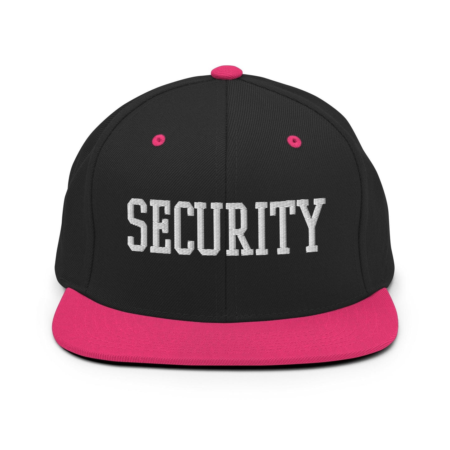 Security Uniform Work Block Embroidered Flat Bill Brim Snapback Hat Black Neon Pink