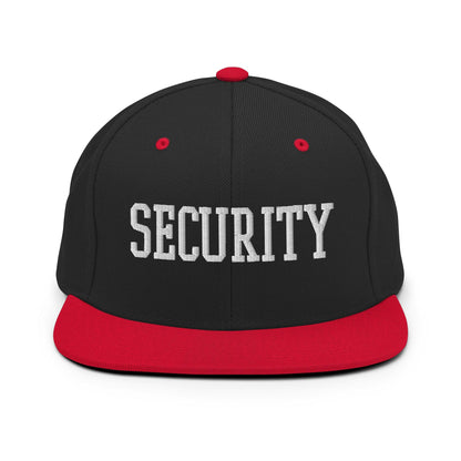 Security Uniform Work Block Embroidered Flat Bill Brim Snapback Hat Black Red